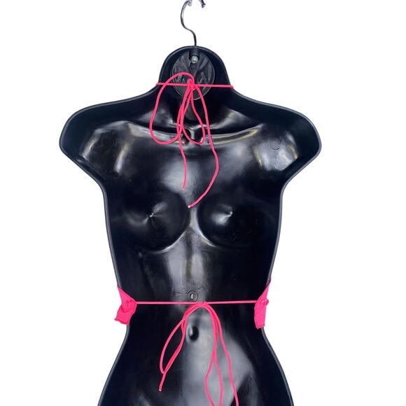 New Small Pretty in Pink core Ruffle Trim Halter Backless Crop Top Linen - Picture 3 of 3